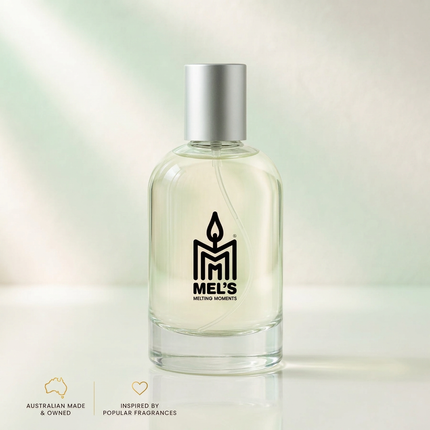 Coconut & Lime Type Eau de Toilette 100ml bottle with the Mel's Melting Moments logo on a fresh coconut and lime themed background
