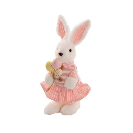 Standing Female Bunny with Egg Bouquet – Pink & White (30cm) 🐰🥚