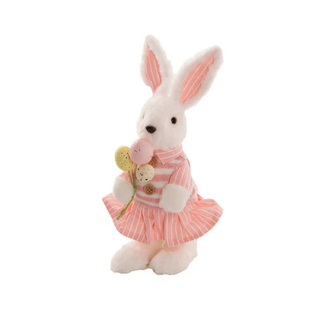 Standing Female Bunny with Egg Bouquet – Pink & White (30cm) 🐰🥚