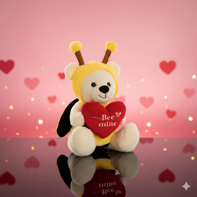 Teddy Bear Jacob w Bee Mine Heart Plush Toy White (32cmST)