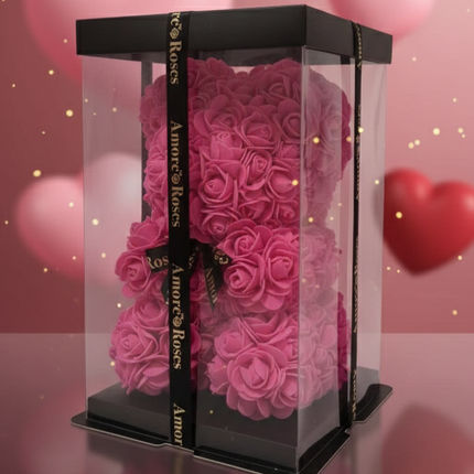 Rose bear - Hot pink black bow