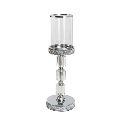 Glass Sleeve Pillar Candle Holder Stand Silver (38cmH)