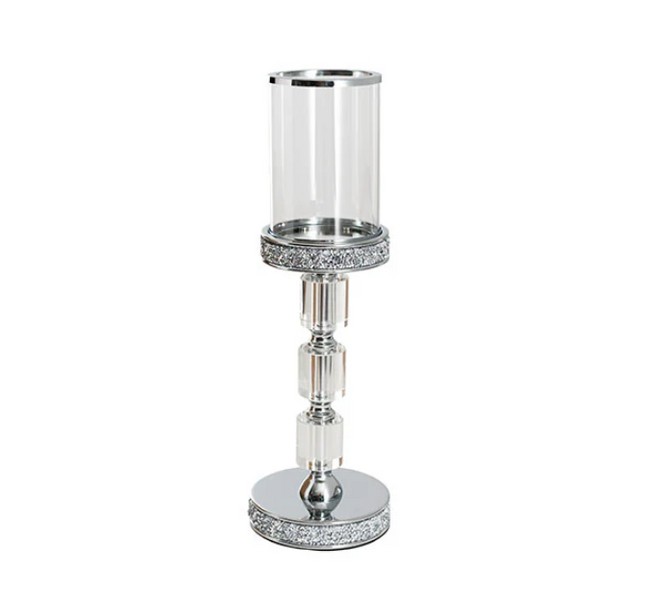 Glass Sleeve Pillar Candle Holder Stand Silver (38cmH)