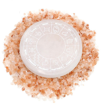 Selenite Round Engraved Plate – Zodiac Signs
