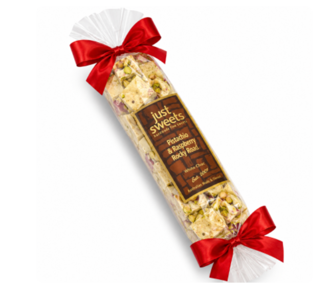 White Choc Pistachio & Raspberry Jellies Rocky Road Bon Bon 300g
