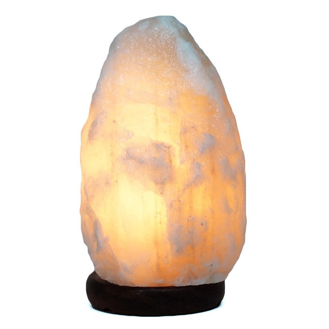 3–5kg White Shaped Himalayan Salt Lamp – Timber Base (12V – 12W)