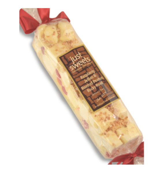 White Choc Raspberry Jellies & Roasted Peanuts Rocky Road Bon Bon 300g