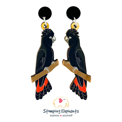 Black Cockatoo Red tip Earring