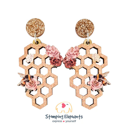 Honeycomb with bees earring
