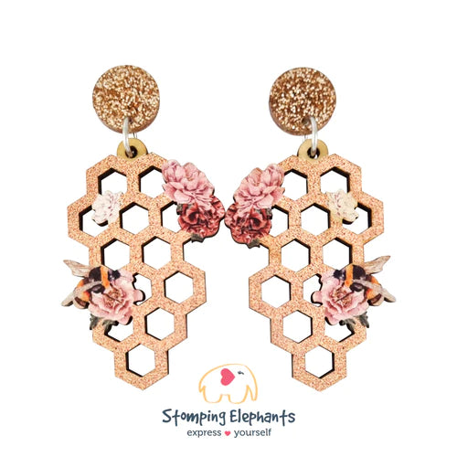 Honeycomb with bees earring SMALL