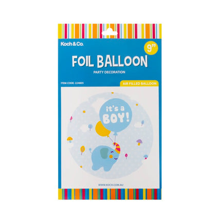 Foil Balloon 9" (22.5cmD) Air Fill Round Elephant It's a Boy