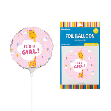 Foil Balloon 9" (22.5cmD) Air Fill Round Giraffe It's a Girl