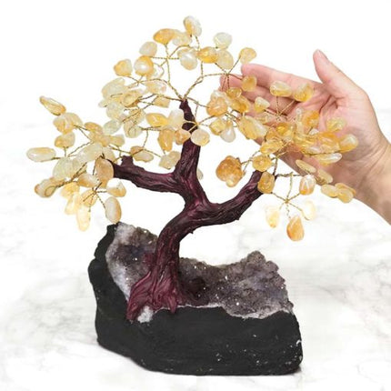 Citrine Gemstone Bonsai Tree on Amethyst Cluster 25cm