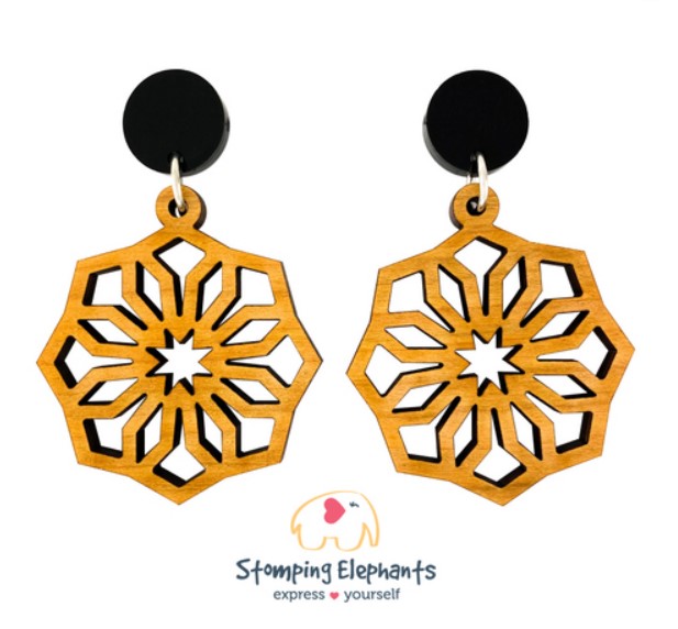 George Earrings (wood hexagon)