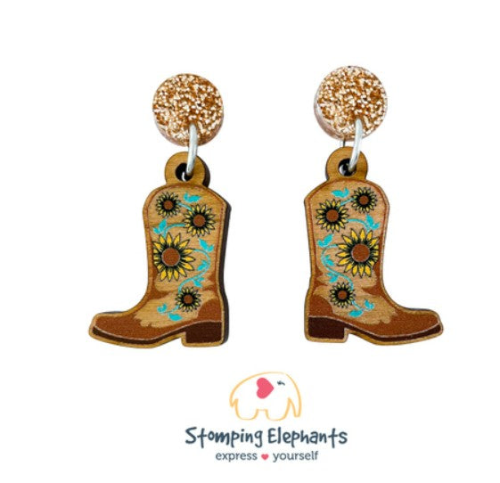 Sunflower Cowboy Boots Earrings PETITE