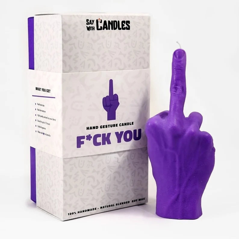 F*ck you Candle Hand - Purple – Mel's Melting Moments Soy Candles